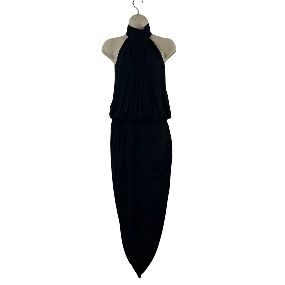 Zara Black Halter Draped Tulip Skirt Open Back Viscose Dress Size Small NWOT